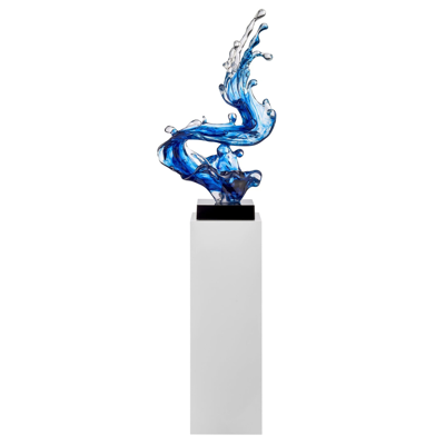 Finesse Decor Ocean Blue Cortes Bay Wave Floor Sculpture With White Stand, 57" Tall