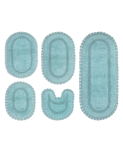 Home Weavers Hampton Crochet Reversible Bathmat Rugs 5-piece Set In Aqua