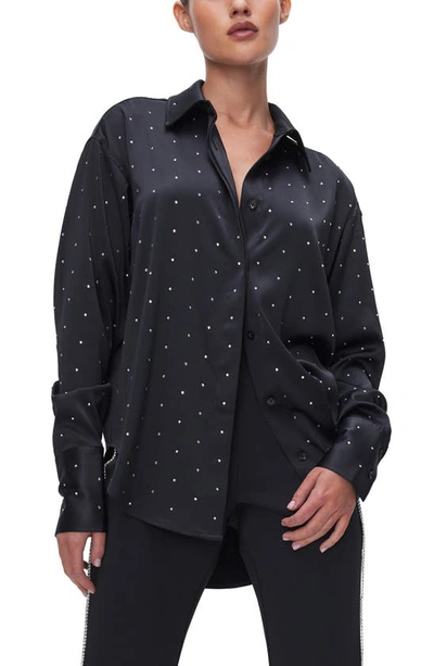 Good American Women's Studded Crystal & Satin Shirt In Black