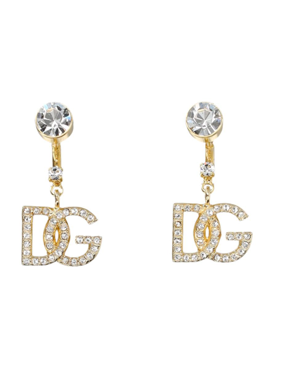 Dolce & Gabbana Dg Logo Rhinestone Earrings In Golden