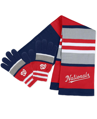 Wear By Erin Andrews Women's  Washington Nationals Stripe Glove And Scarf Set In Red,navy