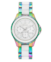 STEVE MADDEN WOMEN'S ANALOG RAINBOW ALLOY AND WHITE SILICONE CENTER LINK BRACELET WATCH, 40MM