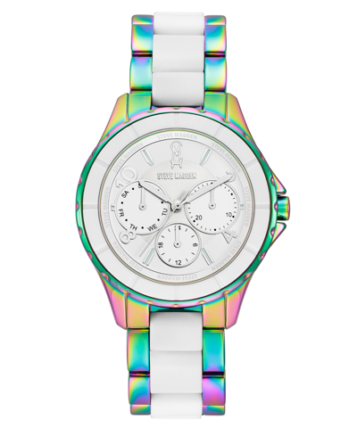 Steve Madden Women's Analog Rainbow Alloy And White Silicone Center Link Bracelet Watch, 40mm In Rainbow,white