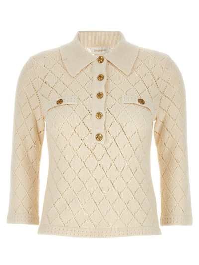 Zimmermann Matchmaker Pointelle Polo Top Sweater, Cardigans White