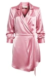 Cinq À Sept Sabina Scrunched-sleeve Satin Mini Wrap Dress In Primrose