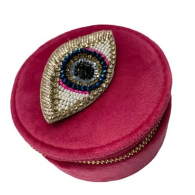 Sixton London Beaded Eye Jewellery Box In Pink
