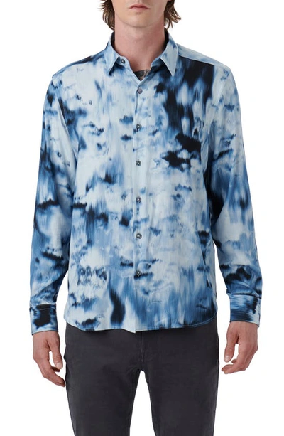 Bugatchi Julian Shaped Fit Abstract Airbrush Print Button-up Shirt In Dusty Blue