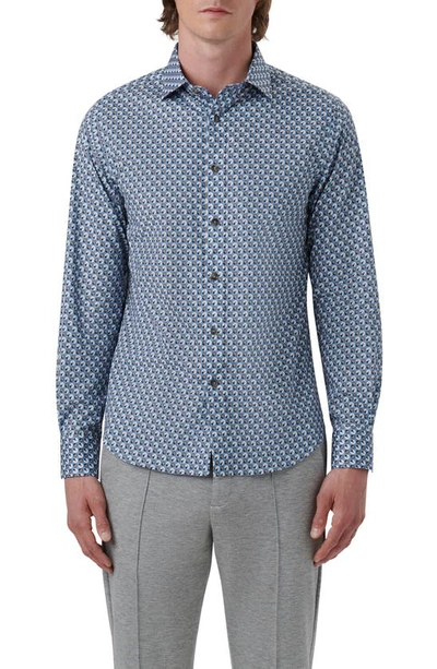 Bugatchi Axel Geometric Print Stretch Button-up Shirt In Air Blue