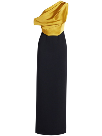 Solace London Kara Satin And Crepe Maxi Dress In Gold