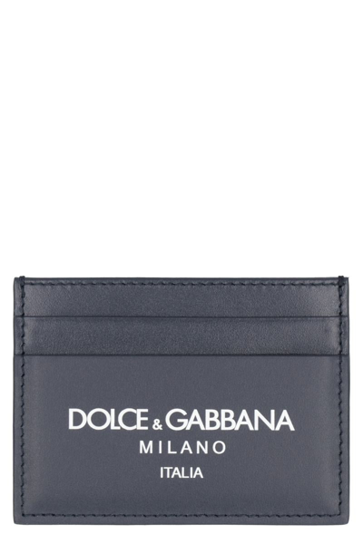 Dolce & Gabbana Logo Leather Card Holder In Blue