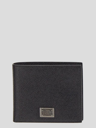 Dolce & Gabbana Dauphine Leather Folded Wallet In Black