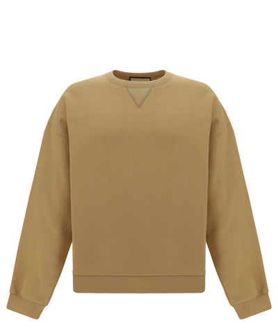 Gucci Cotton Jersey Sweatshirt With Web In Brown