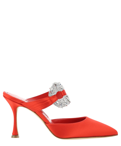 Manolo Blahnik 90mm Maidugura Satin Mules In Red