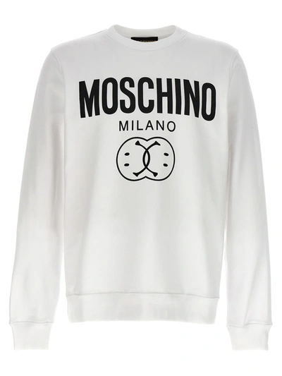 Moschino Cotton Sweatshirt Double Smile Print In Blanco