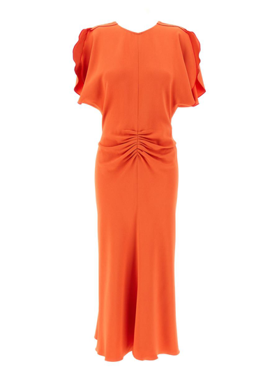 Victoria Beckham Gathered Waist Midi Dress In Orange