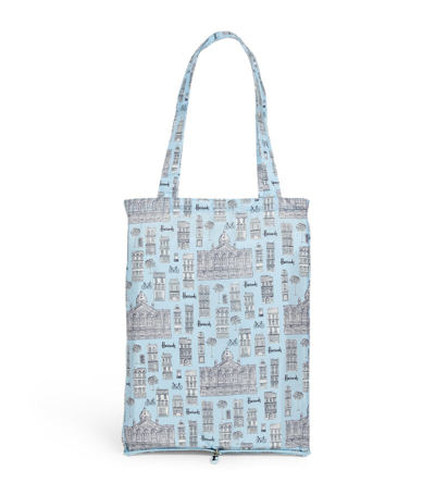 Harrods Recycled London Town Pocket Shopper Bag In Blue
