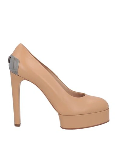 Casadei Woman Pumps Camel Size 11 Soft Leather In Beige