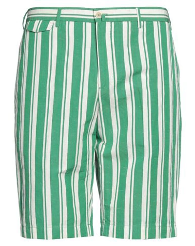 Pt Torino Man Shorts & Bermuda Shorts Green Size 34 Cotton, Linen, Silk