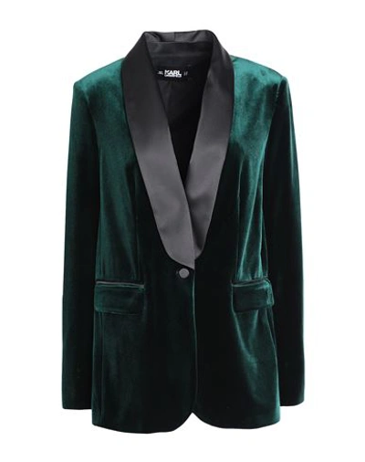 Karl Lagerfeld Satin-lapel Velvet Blazer In Green