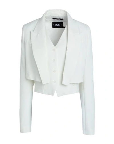 Karl Lagerfeld Woman Blazer Ivory Size 8 Polyester, Viscose In White