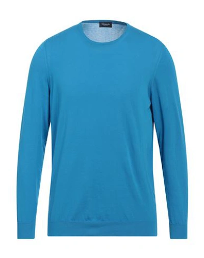 Drumohr Man Sweater Azure Size 40 Cotton In Blue