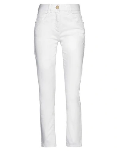 Balmain Woman Jeans White Size 6 Cotton, Elastane