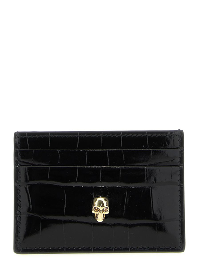 Alexander Mcqueen Skull-embellished Leather Card Holder In Black