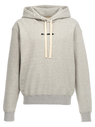 Jil Sander Logo Print Hoodie In Grey