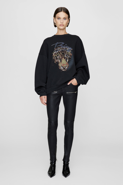 Anine Bing Harvey Leopard Graphic Sweatshirt In Black