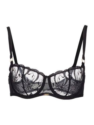 Chantelle Fleur Floral-embroidered Scalloped Demi Bra In Black