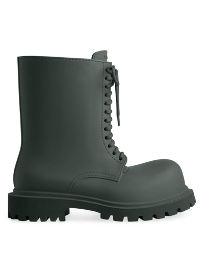 Balenciaga Men's Oversized Leather Army Boots In Dark Green