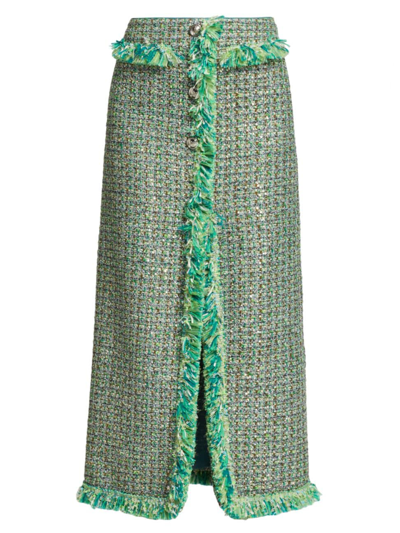 Giambattista Valli Fringed Boucle Tweed Maxi Skirt In Green