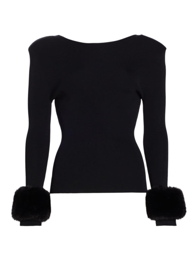 Generation Love Women's Luella Faux Fur-trimmed Knit Top In Black