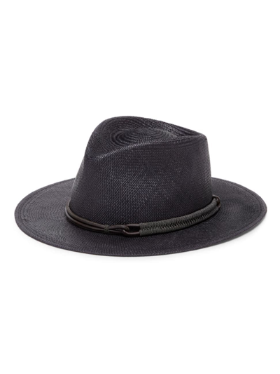Brunello Cucinelli Women's Straw Fedora With Leather And Monili Band In Black