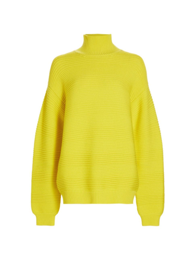 Brandon Maxwell Garter Stitch Turtleneck Knit Jumper Yellow Xs