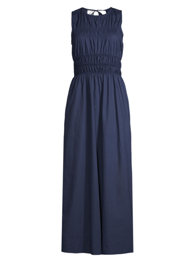 Faithfull The Brand Women's Solem Smocked Cotton Midi-dress In Midnight Blue