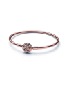 PANDORA PANDORA MOMENTS 14K ROSE GOLD PLATED CZ SPARKLING SNOWFLAKE CLASP BANGLE