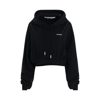Off-white Embroidered-logo Cropped Hoodie In Black