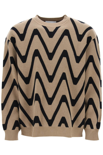 Closed Geometric Jacquad Jumper In Beige