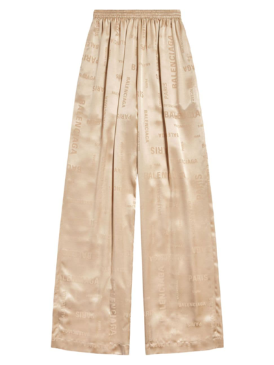 Balenciaga Women's Bal Paris Allover Fluid Tracksuit Pants In Light Beige