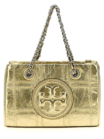 Tory Burch Fleming Soft Metallic Quilt Mini Handbag In Gold