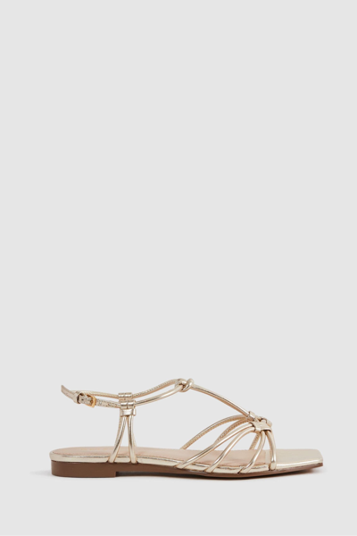 Reiss Iris - Gold Metallic Knot Detail Sandals, Uk 8 Eu 41