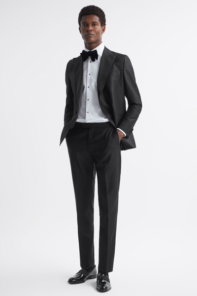 Oscar Jacobson Slim Fit Wool Blend Trousers In Black