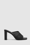 REISS HEATHER - BLACK RAFFIA BLOCK HEEL MULES, UK 6 EU 39