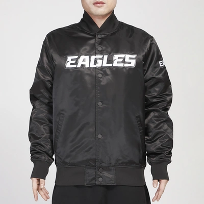 Pro Standard Mens  Eagles Big Logo Satin Jacket In Black