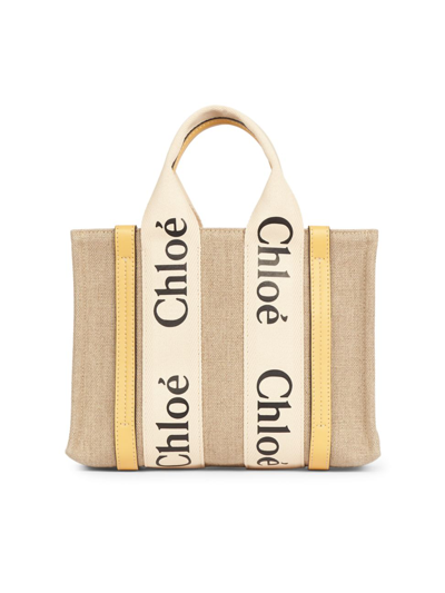 Chloé Women's Small Woody Linen Tote Bag In Honey Gold