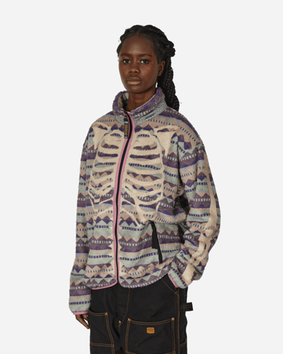Kapital Ashland Stripe And Bone Fleece Zip Jacket In Purple