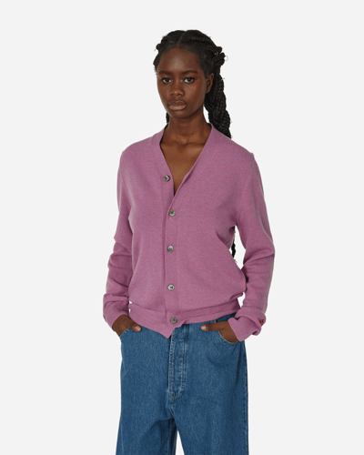 Comme Des Garçons Play Lambswool V Neck Cardigan In Purple