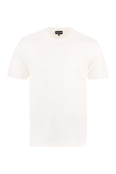 Giorgio Armani Debossed-logo Cotton T-shirt In White