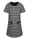 Moschino Button-embellished Houndstooth Wool-blend Tweed Mini Dress In Black
